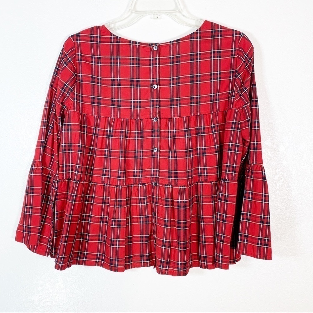 Madewell Plaid Long Sleeve Tiered Button UpTop Size XXS - Picture 7 of 9